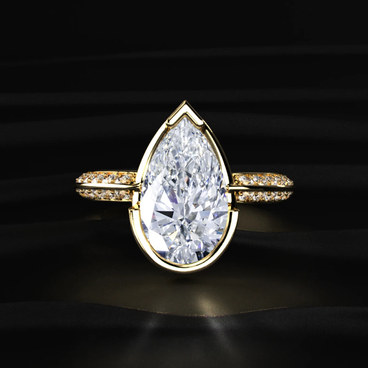 Pear Diamond Half Bezel Pave Ring