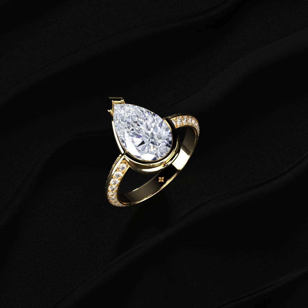 Pear Diamond Half Bezel Pave Ring