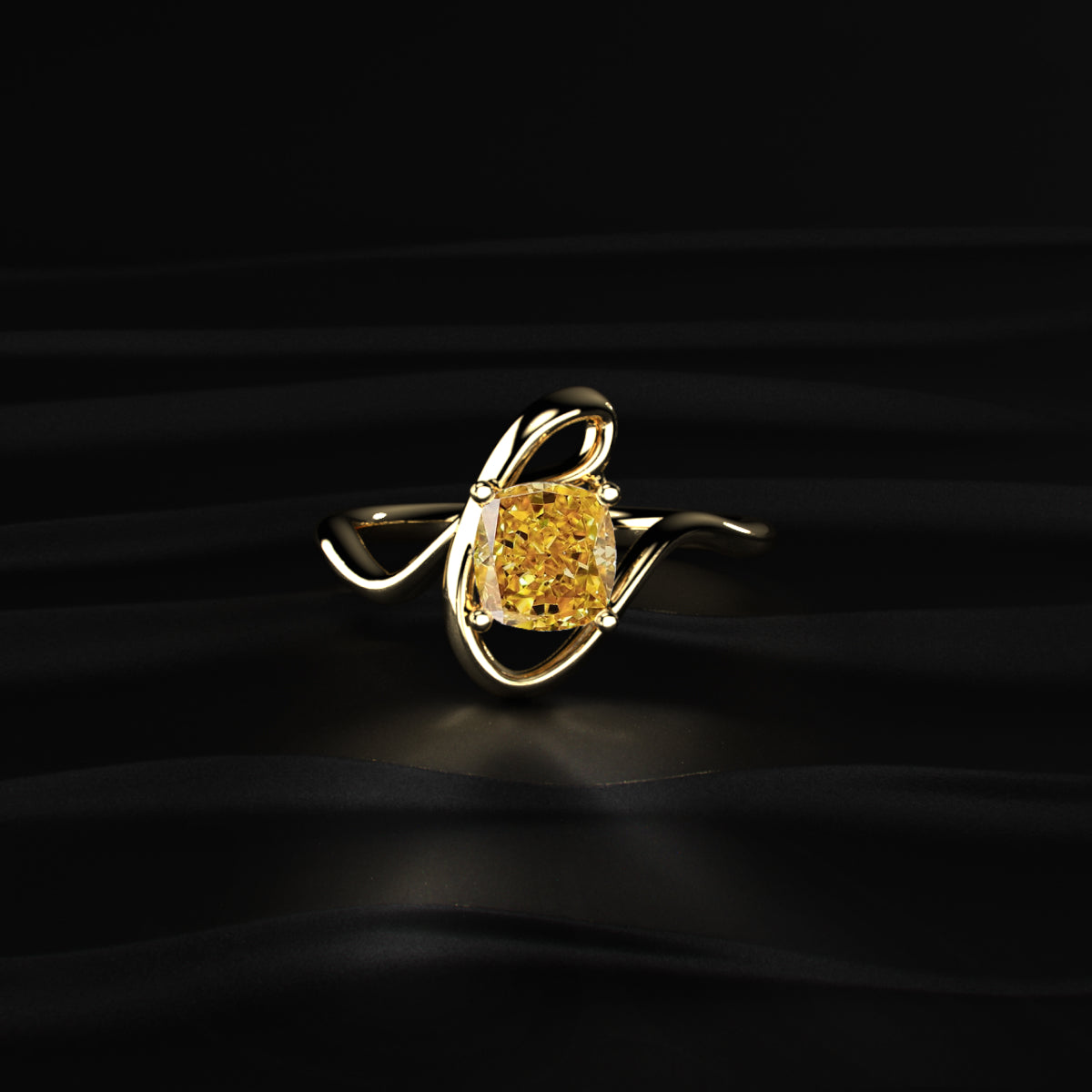 Cushion Cut Diamond Fluid Shape Ring | Earthly Jewels