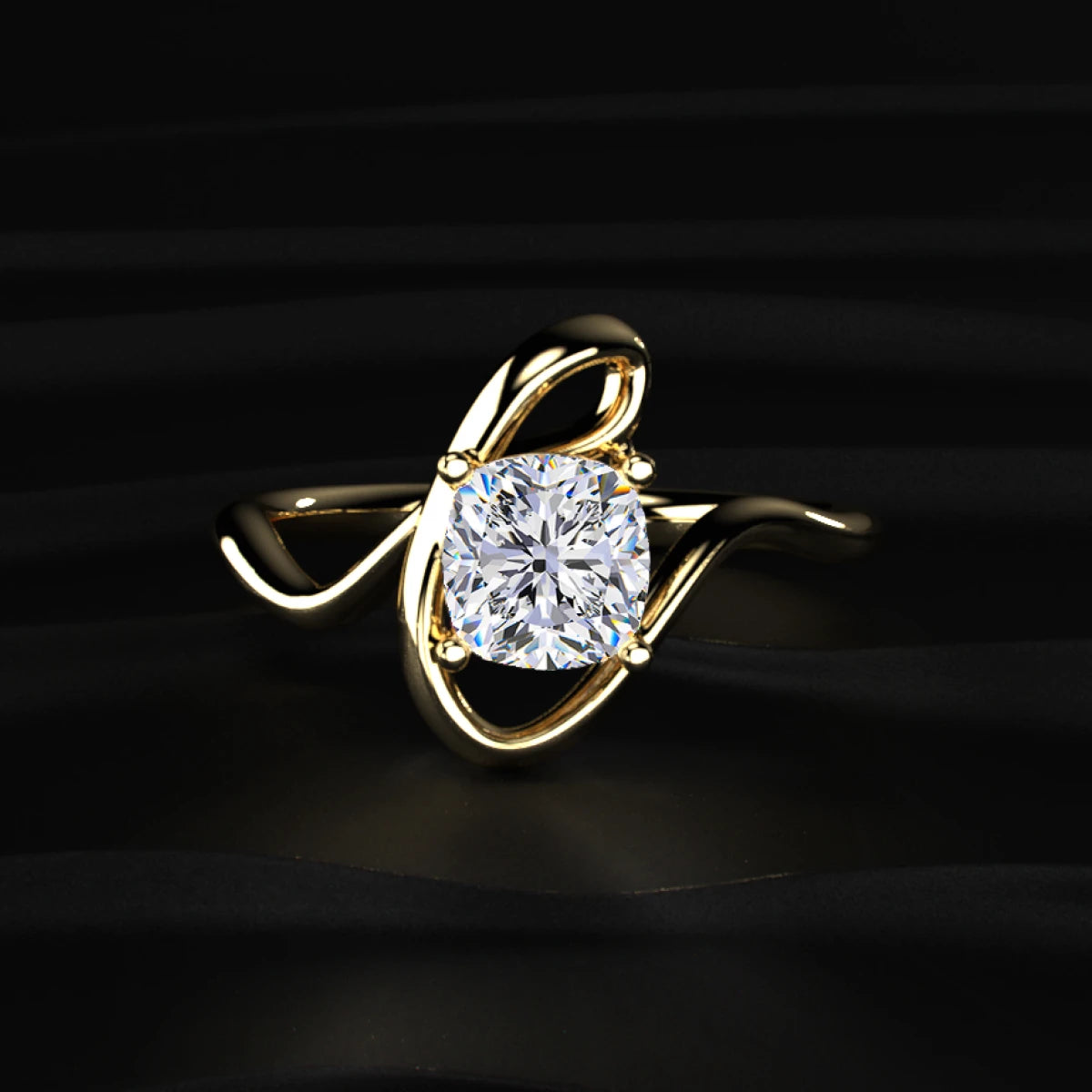Cushion Cut Diamond Fluid Shape Ring | Earthly Jewels