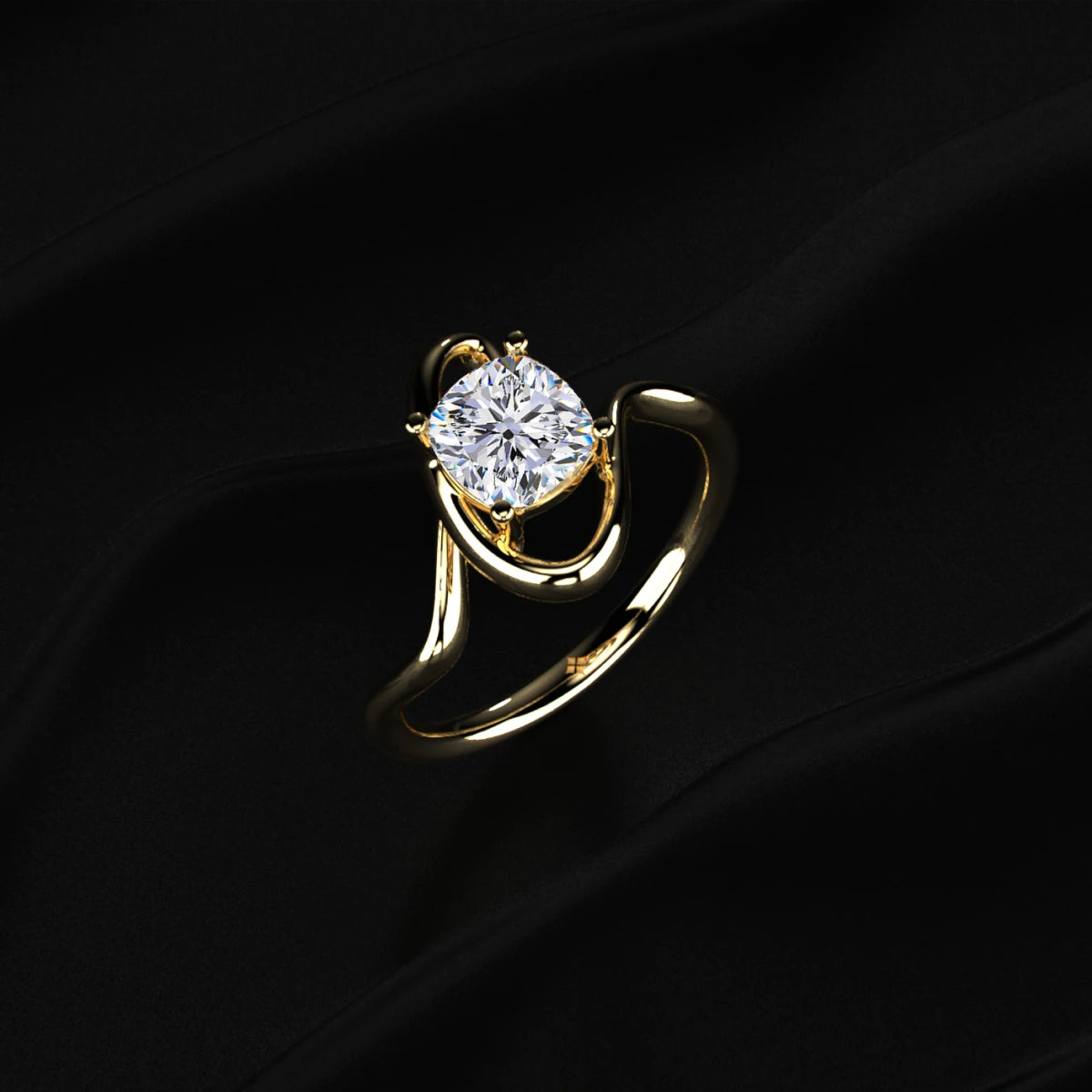 Cushion Cut Diamond Fluid Shape Ring | Earthly Jewels