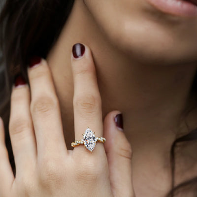 Marquise Cut Engagement Rings With Twisted Pave | Earthly Jewels  | Model image  