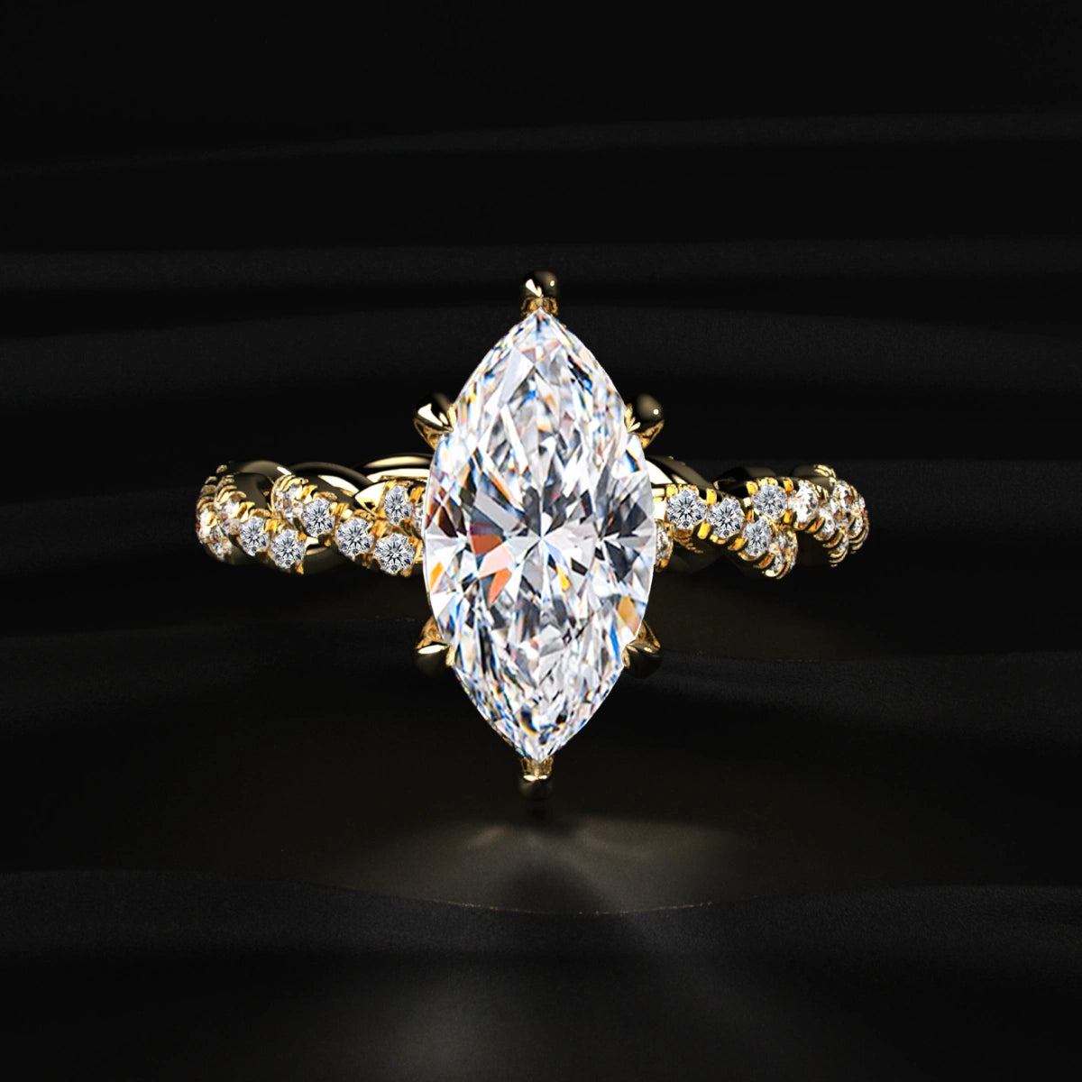 Marquise Cut Engagement Rings With Twisted Pave | Earthly Jewels   