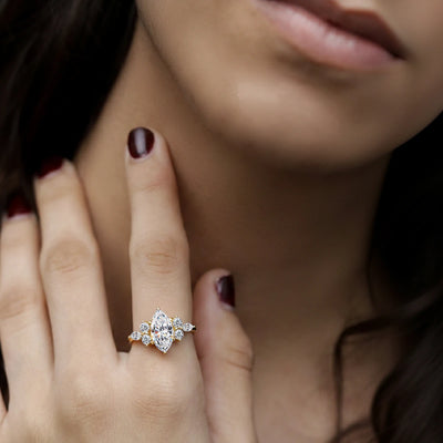 Marquise Diamond Engagement Ring With Accents | Earthly Jewels   | Model image 