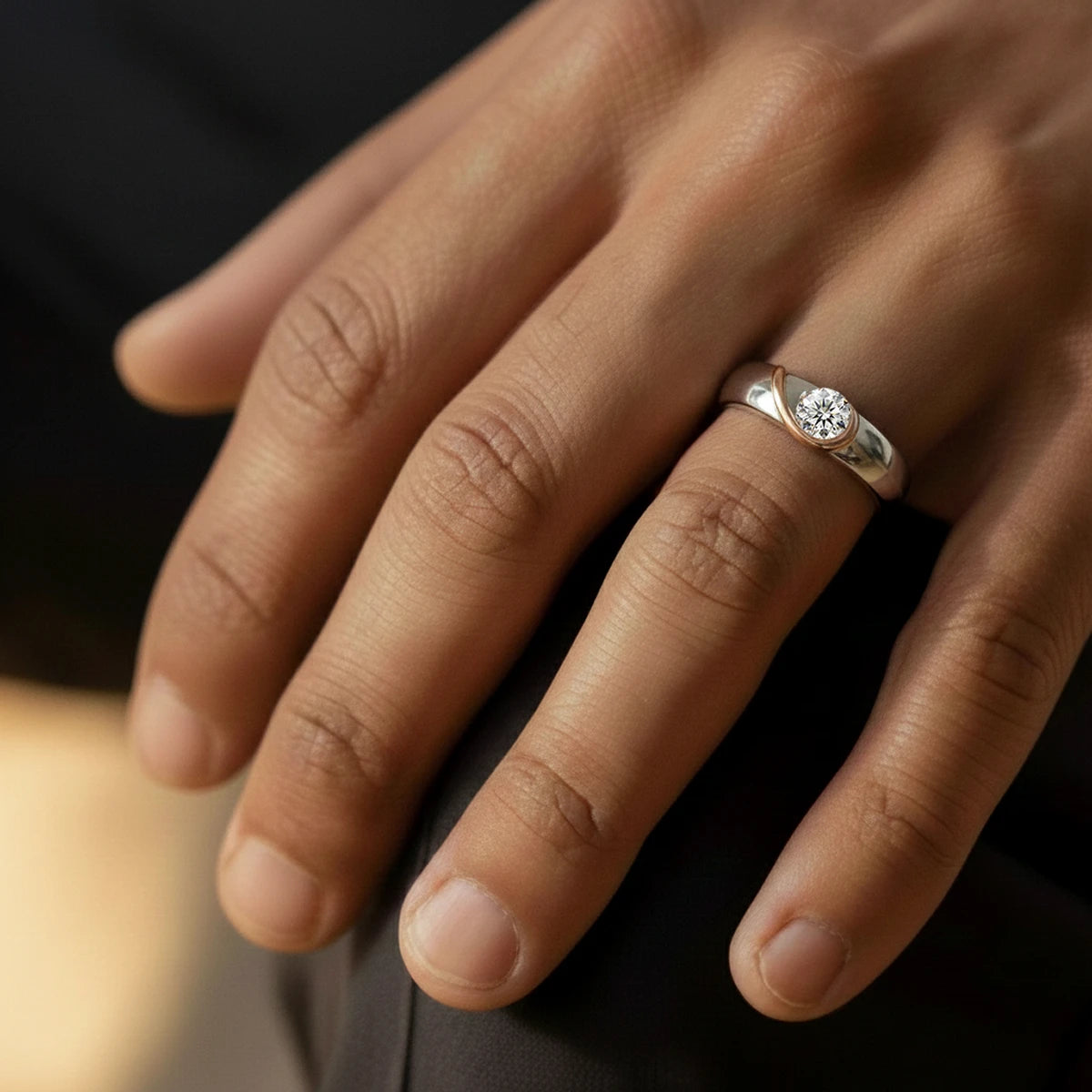 Round Solitaire Engagement Men'S Puzzle Heart Ring | Earthly Jewels | Model image   