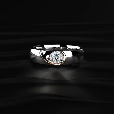 Round Solitaire Engagement Men'S Puzzle Heart Ring