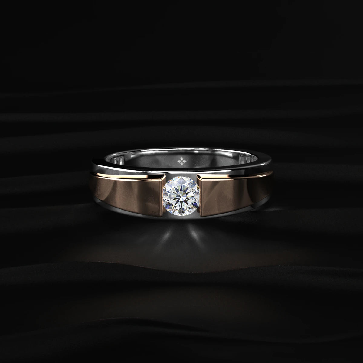 Round Diamond Dual Tone Engagement Men'S Ring | Earthly Jewels   