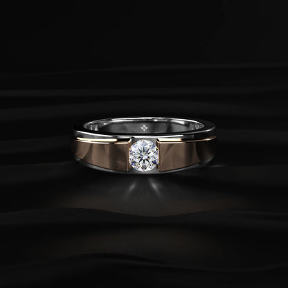 Round Diamond Dual Tone Engagement Men'S Ring | Earthly Jewels   