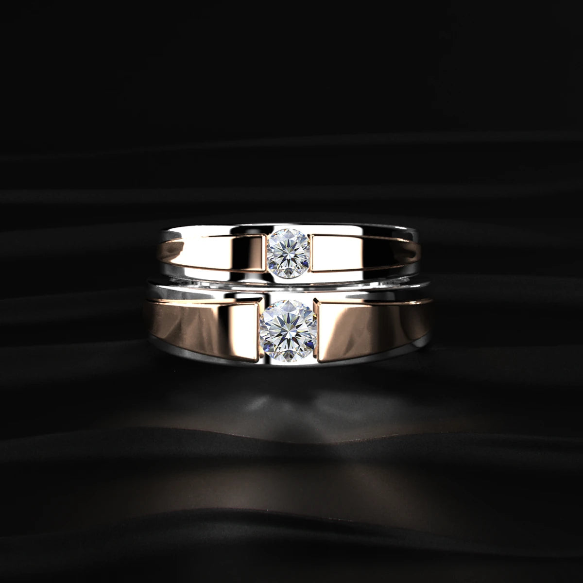 Round Diamond Dual Tone Engagement Female Ring