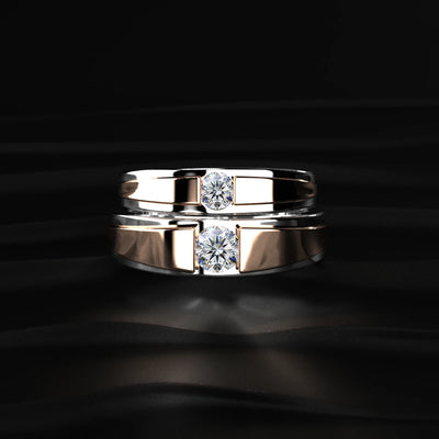 Round Diamond Dual Tone Engagement Men'S Ring