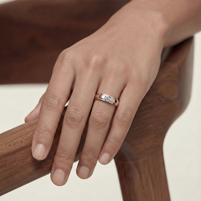 Round Diamond Dual Tone Engagement Female Ring | Earthly Jewels   