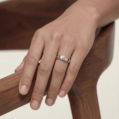 Round Diamond Dual Tone Engagement Female Ring | Earthly Jewels   