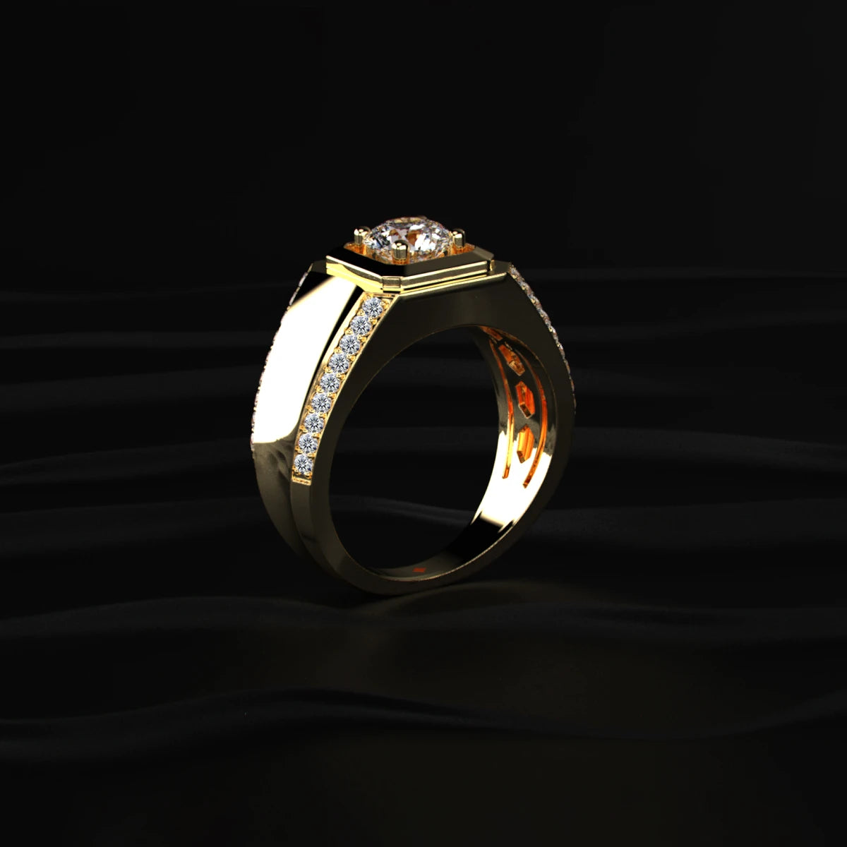 Cushion Cut Diamond Mens Ring With Accent Stone | Earthly Jewels