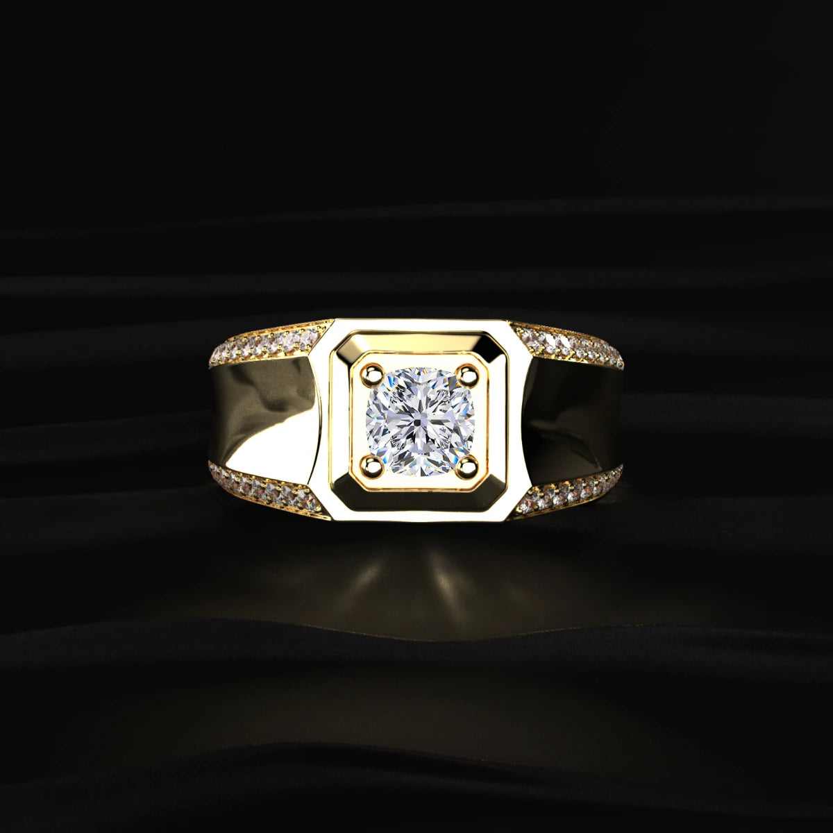 Cushion Cut Diamond Mens Ring With Accent Stone | Earthly Jewels   