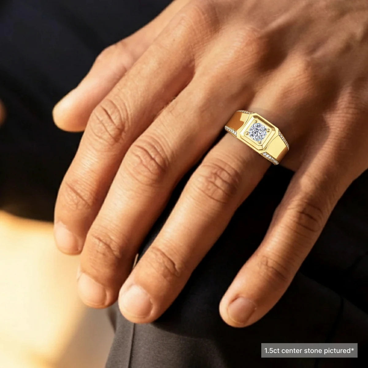 Cushion Cut Diamond Mens Ring With Accent Stone | Earthly Jewels   