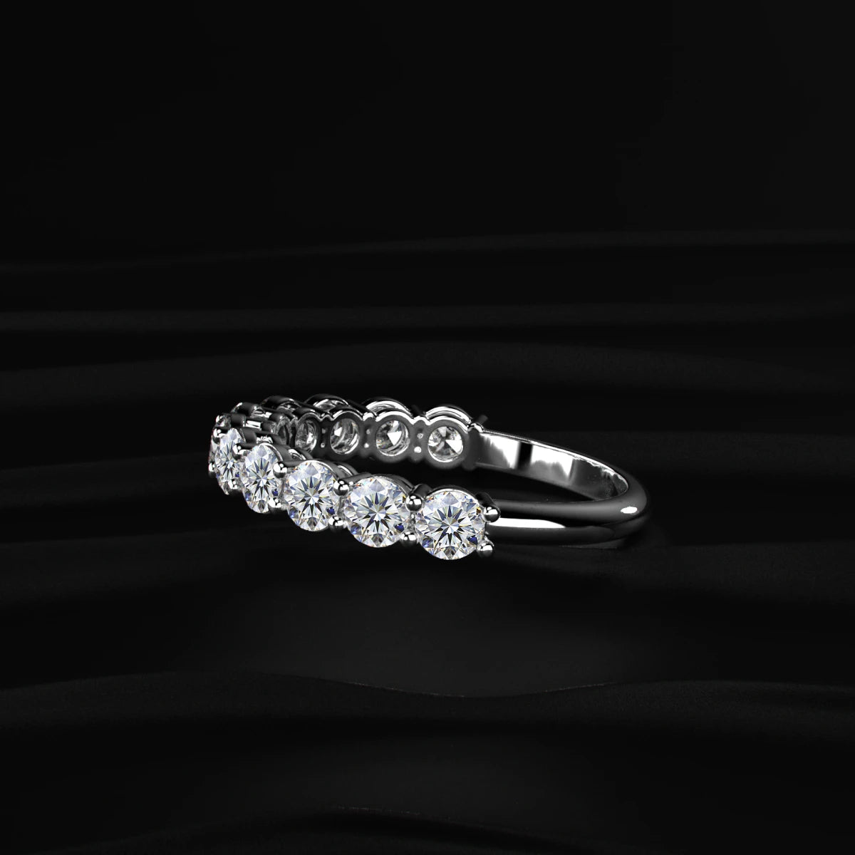 Round Cut Diamond Basket Setting Half Eternity Ring | Earthly Jewels   