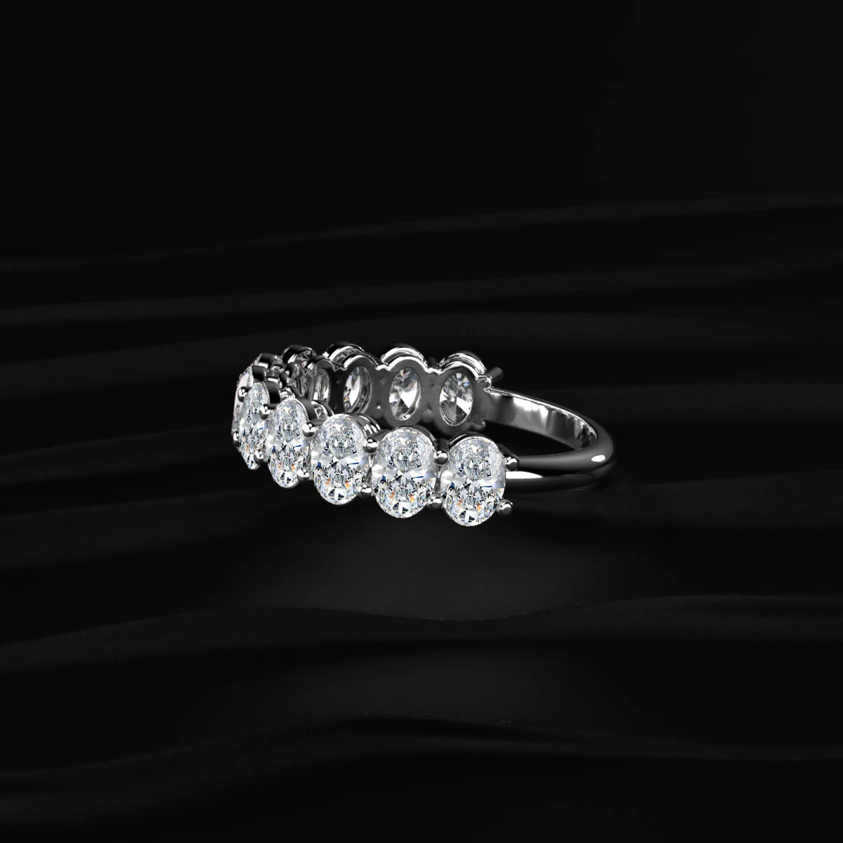 Oval Cut Diamond Basket Setting Half Eternity Ring | Earthly Jewels   