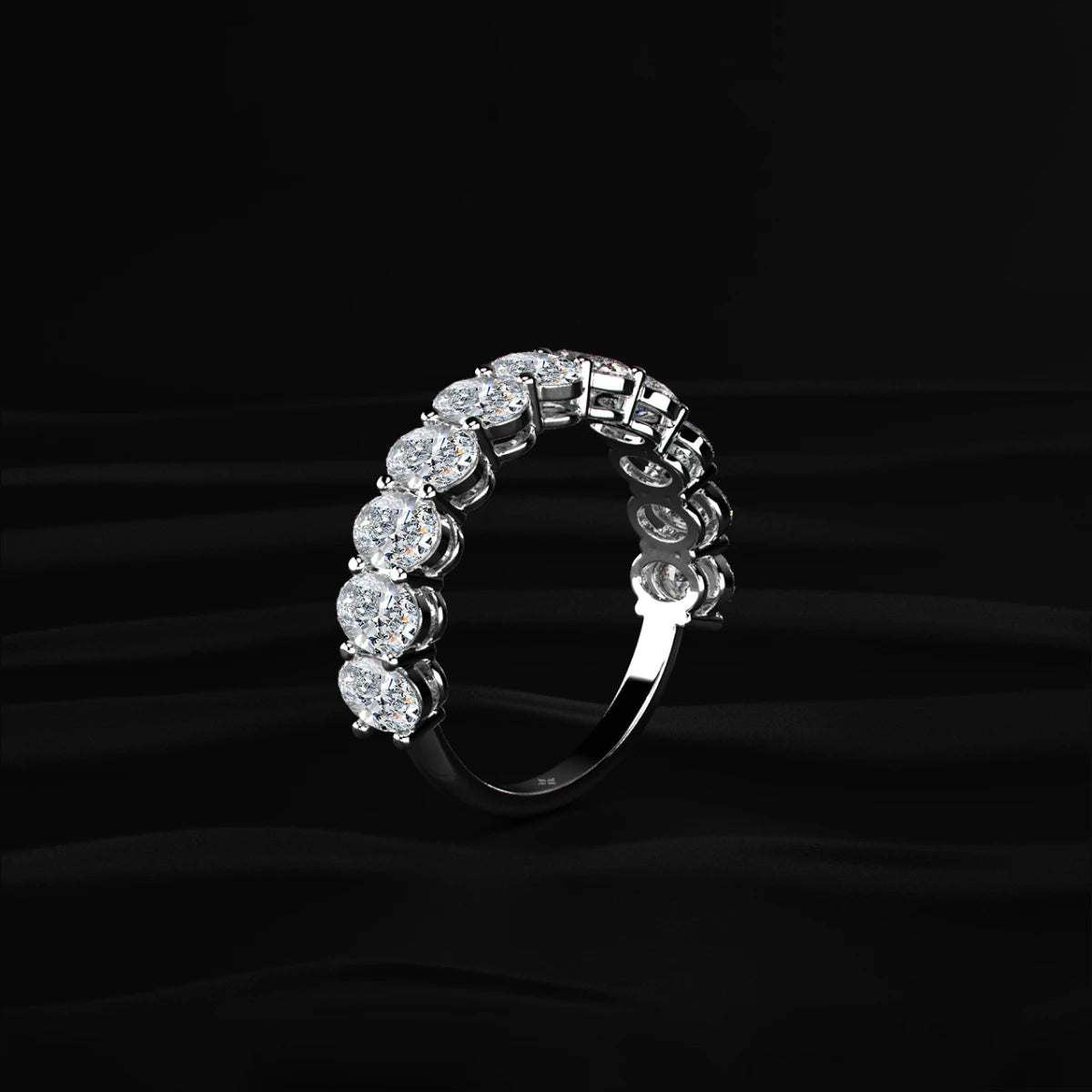 Oval Cut Diamond Basket Setting Half Eternity Ring | Earthly Jewels   
