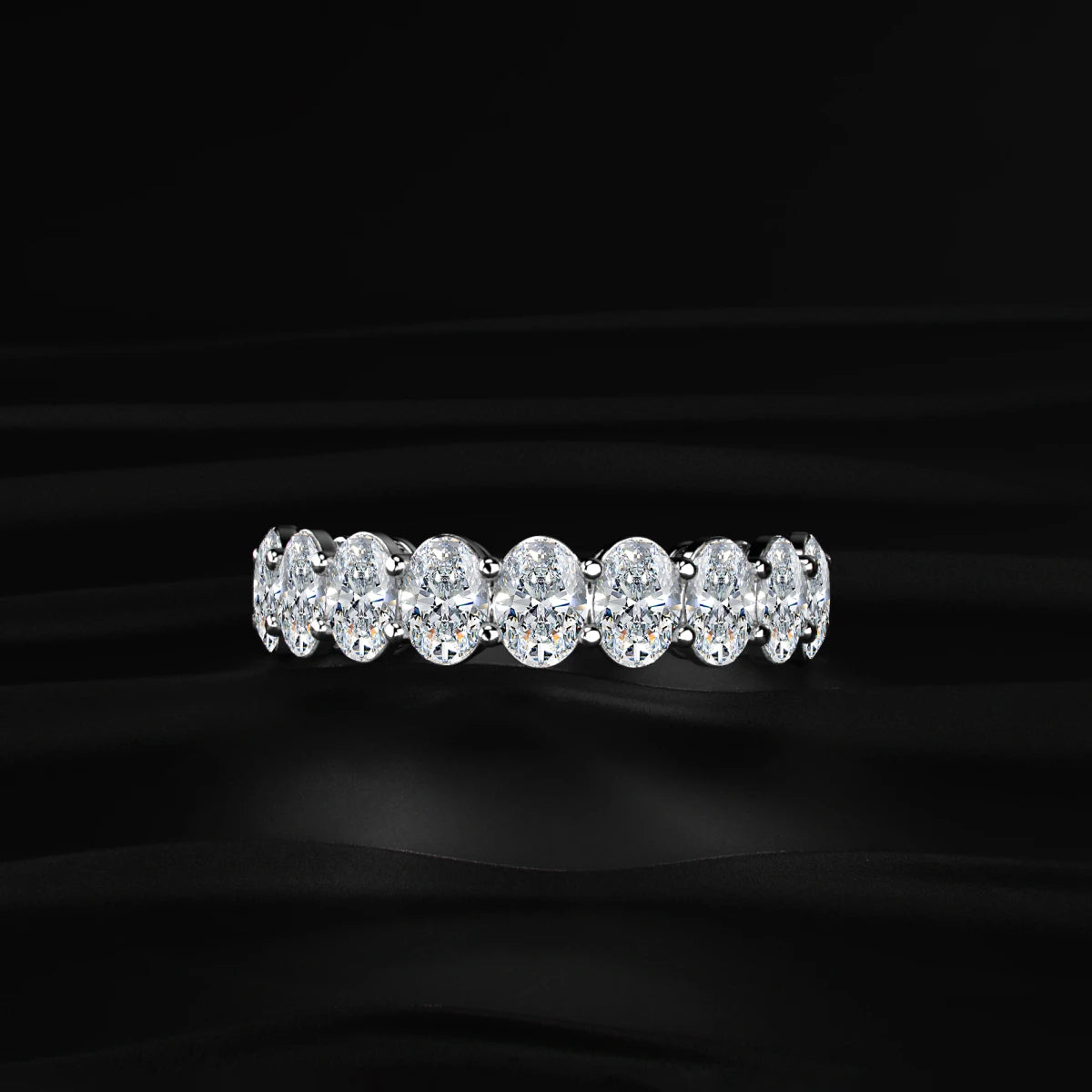 Oval Cut Diamond Basket Setting Half Eternity Ring | Earthly Jewels   