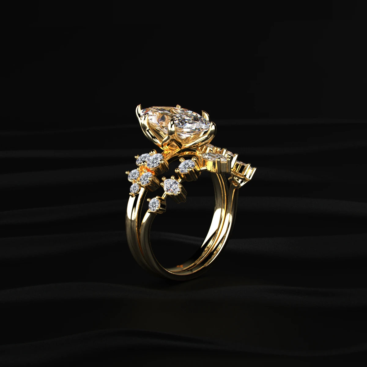 Marquise Solitaire Diamond Ring With Side Stones | Earthly Jewels   