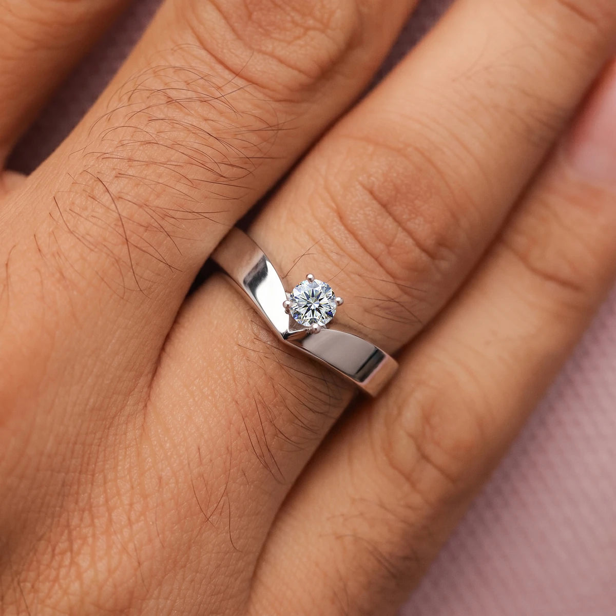 Round Diamond Mens Engagement Ring | Earthly Jewels   | Model Image