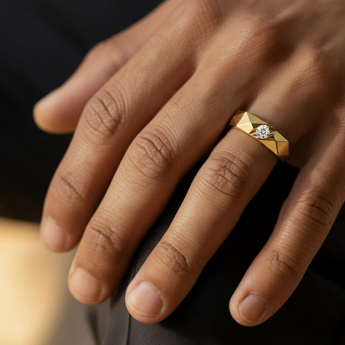 Round Solitaire Tungsten Carbide Multi-Faceted Men's Band | Earthly Jewels    | Model image