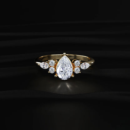 Pear Shape Lab Grown Diamond Ring With Accent Stones | Earthly Jewels   