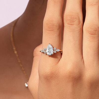 Pear Shape Lab Grown Diamond Ring With Accent Stones | Earthly Jewels  | Model image  