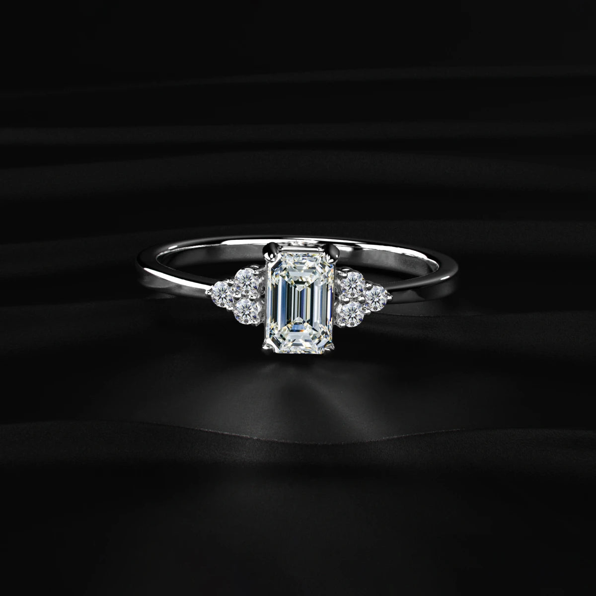 Emerald Cut Diamond Engagement Ring With Accent Stones