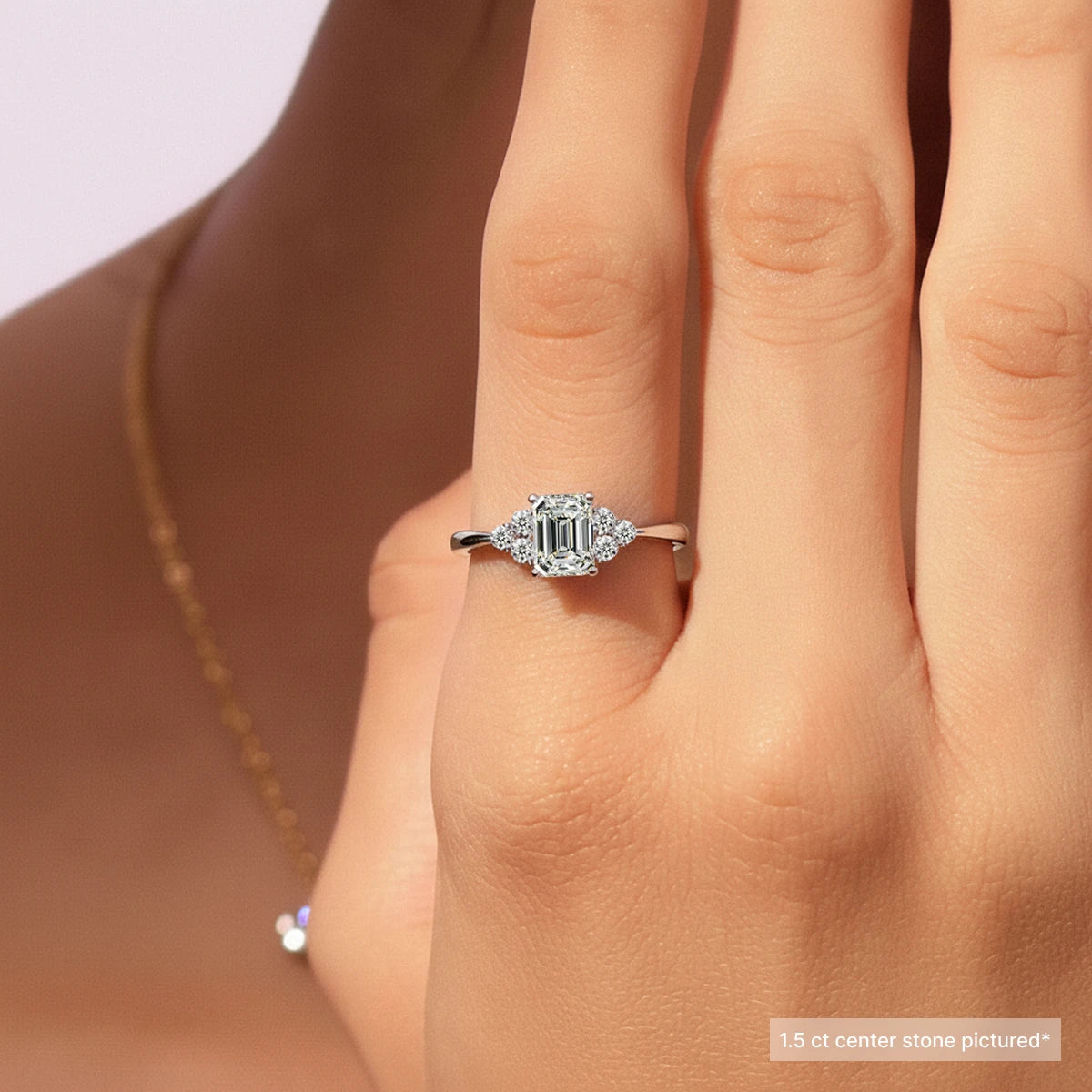 Emerald Cut Diamond Engagement Ring With Accent Stones | Earthly Jewels   