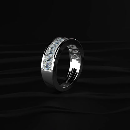 Emerald Cut Diamond Half Eternity Band In Channel Setting