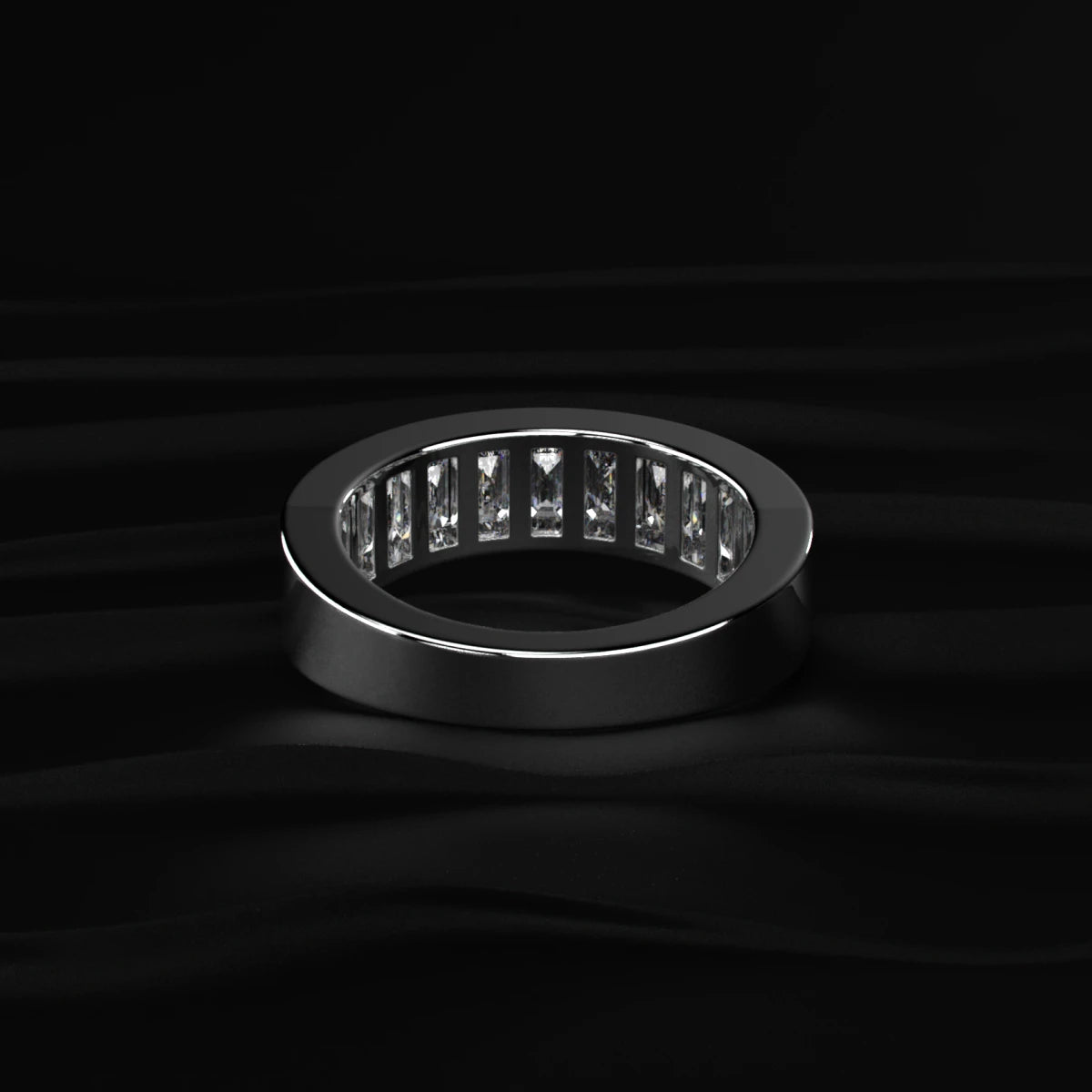 Emerald Cut Diamond Half Eternity Band In Channel Setting