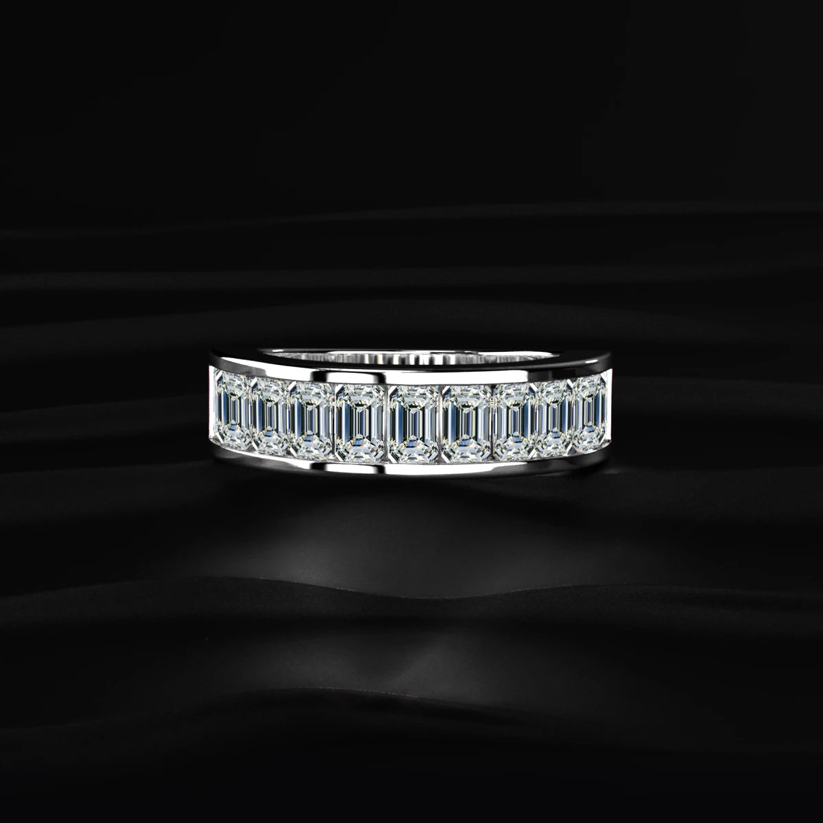 Emerald Cut Diamond Half Eternity Band In Channel Setting