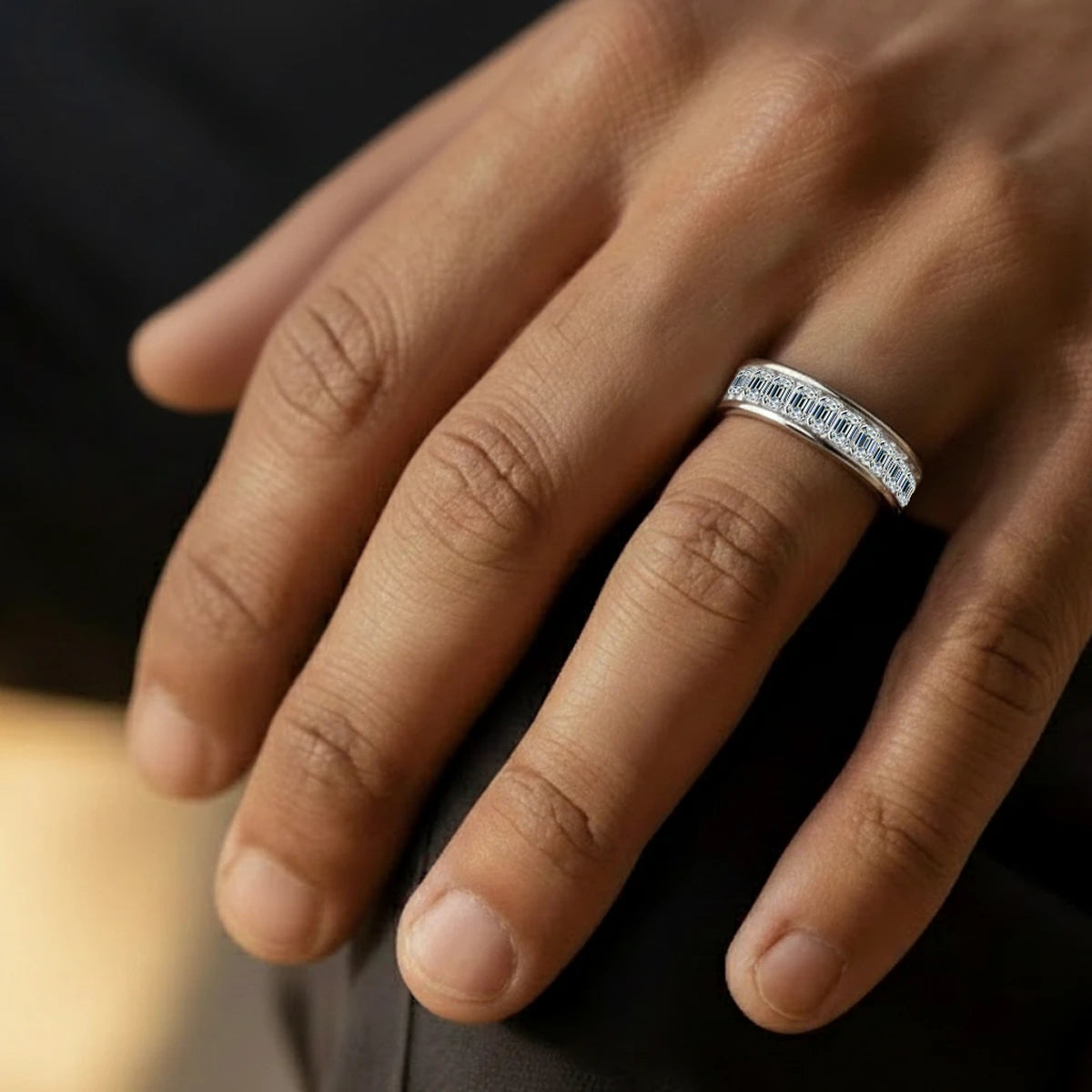 Emerald Cut Diamond Half Eternity Band In Channel Setting | Earthly Jewels