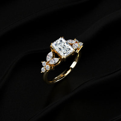 Radiant Cut Diamond Ring With Floral Pave | Earthly Jewels   