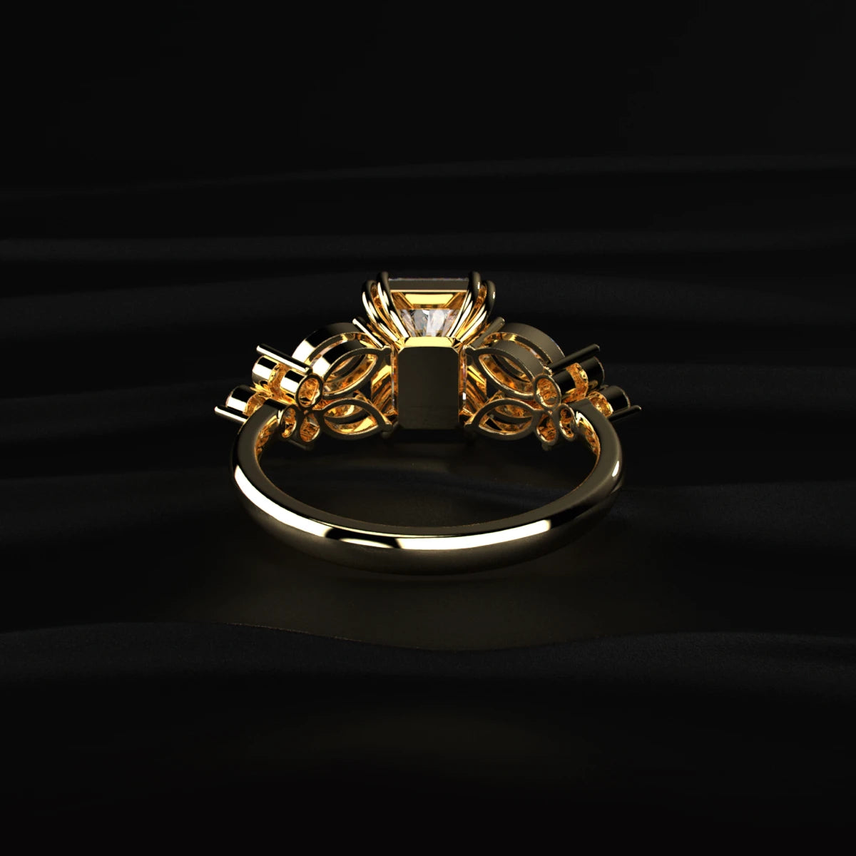 Emerald Cut Diamond Ring With Floral Pave | Earthly Jewels   