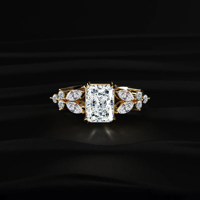 Radiant Cut Diamond Ring With Floral Pave | Earthly Jewels   