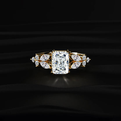 Emerald Cut Diamond Ring With Floral Pave | Earthly Jewels   