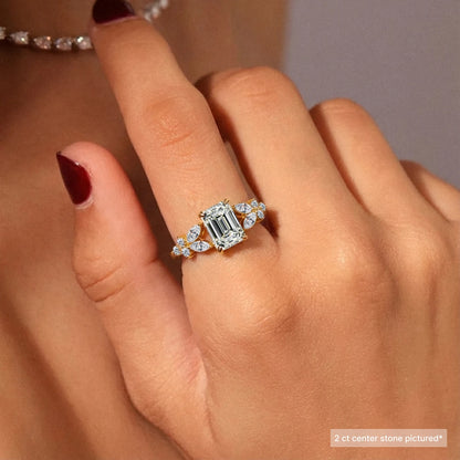 Emerald Cut Diamond Ring With Floral Pave | Earthly Jewels   