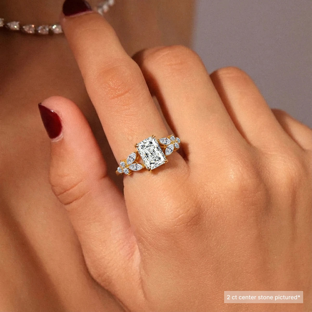 Radiant Cut Diamond Ring With Floral Pave | Earthly Jewels   