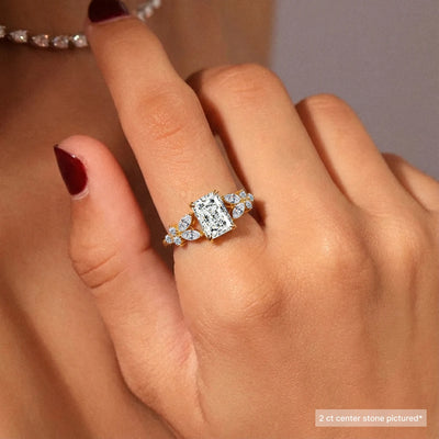 Radiant Cut Diamond Ring With Floral Pave | Earthly Jewels   