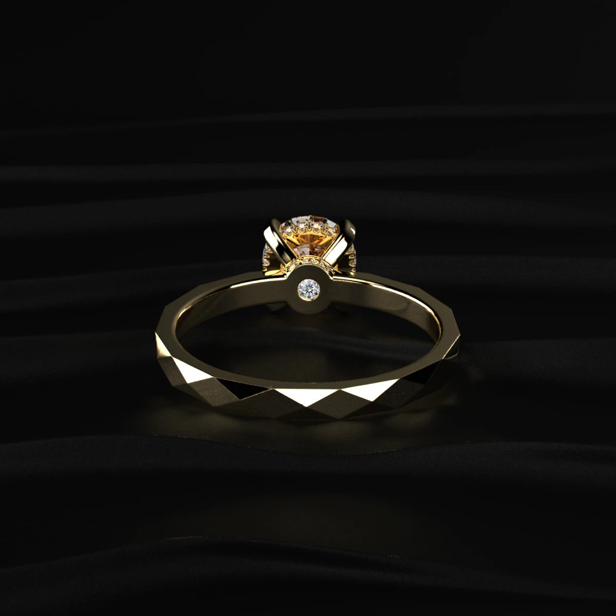 Round solitaire Geometric Faceted Engagement Ring