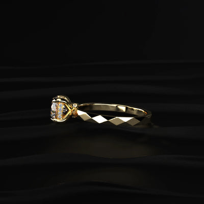 Round solitaire Geometric Faceted Engagement Ring | Earthly Jewels   