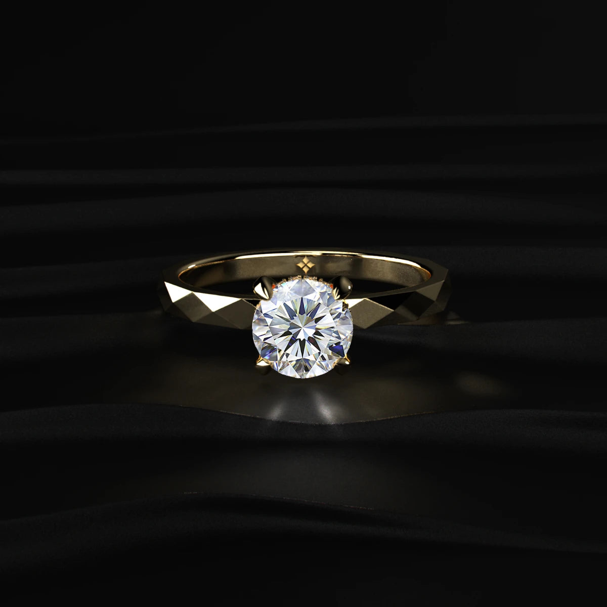 Round solitaire Geometric Faceted Engagement Ring
