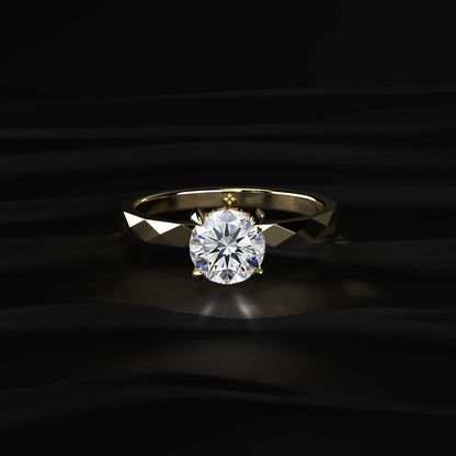 Round solitaire Geometric Faceted Engagement Ring