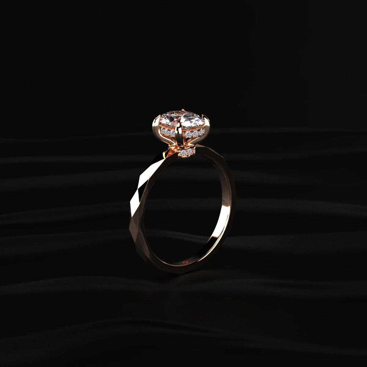 Oval Solitaire Multi-Faceted Geometric Ring