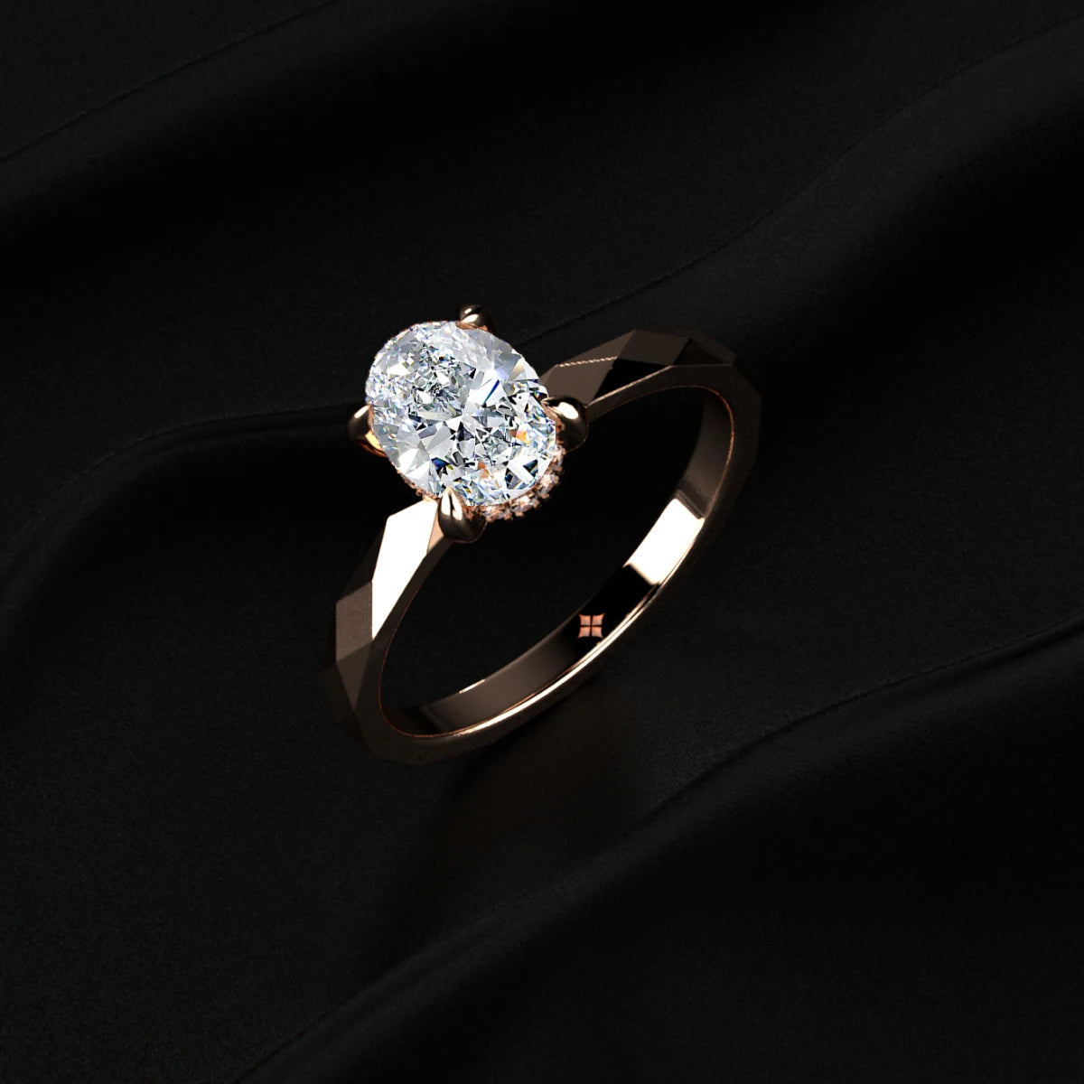 Oval Solitaire Multi-Faceted Geometric Ring