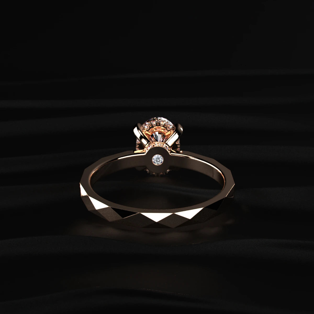 Oval Solitaire Multi-Faceted Geometric Ring