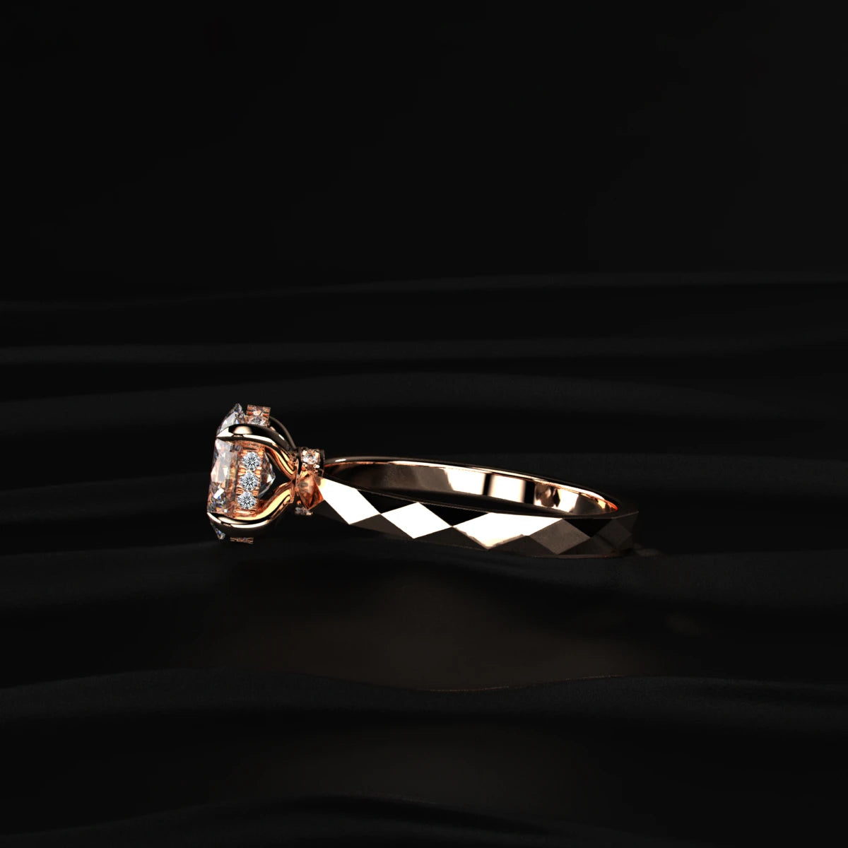 Oval Solitaire Multi-Faceted Geometric Ring