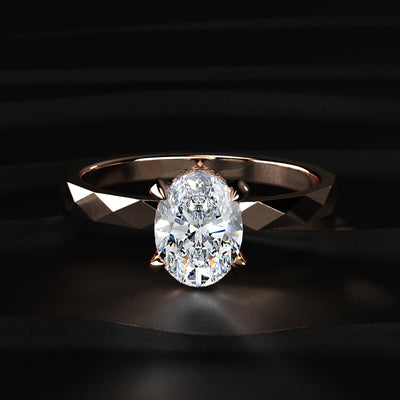 Oval Solitaire Multi-Faceted Geometric Band Ring | Earthly Jewels   